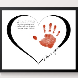 Te amo, poema artístico con huellas de manos en forma de corazón, regalo para el Día de la Madre/Cumpleaños/Día de San Valentín, recuerdo artístico con huellas de manos, tarjeta de bricolaje.