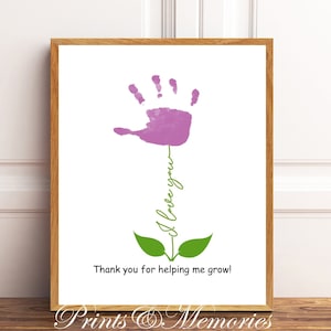 Merci de m'avoir aidé à grandir/fleurir, art d'empreinte de fleur, bricolage, cadeau pour maman, grand-mère, professeur, tante, cadeau de fête des mères/anniversaire