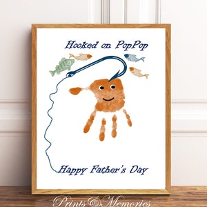 Hooked on  PopPop/Pop/Popie/Poppy, Father's Day Gift, Fishing Handprint Art, Fisherman's Gift, Father's Day Printable Template. DIY