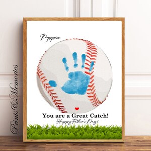 Cadeau de fête des pères pour coquelicot, empreinte de main de baseball, empreinte de main grande capture, cadeau de coquelicot de sport, artisanat de fête des pères pour enfants, carte d'art DIY.