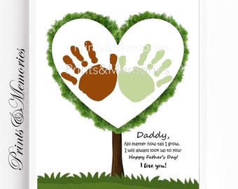 No matter how tall I (we) grow, Tree handprint art, Father's Day gift for Dad, baby, toddler, Handprint art keepsake, DIY craft.