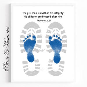 Proverbs 20: 7, Father's Day gift for Dad, Scripture Printable, Shoes Footprint art, Daddy' shoes,  Kids craft, Sunday school activity.