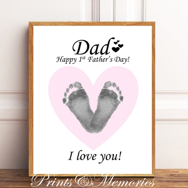 First  Father's Day, gift for dad, new baby keepsake, footprint art, Diy craft, Grey, Pink, Blue, 3 options available.