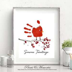 Red Cardinal Handprint Art, Seasons Tweetings Printable, DIY Handprint, Christmas Craft, Winter Activity, Handprint Keepsake, Cadeau de Noël