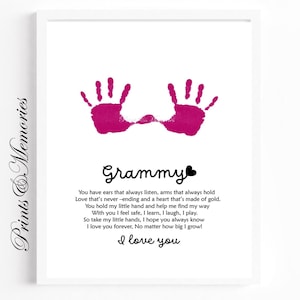 Poema artístico con huella de mano de Grammy, regalo para el día de la madre o cumpleaños, recuerdo artístico con huella de mano, regalo de nieto o nieta, regalo especial para Grammy.