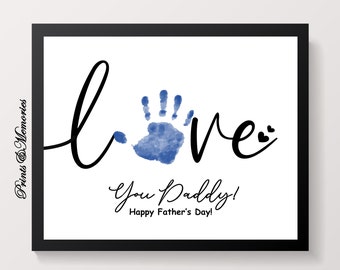 Father's Day gift for Daddy, Love you Daddy, Happy Father's Day Handprint art, gift from baby toddler kid,  Love handprint DIY.