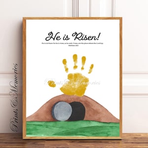 Er ist auferstanden, Matthäus 28: 6, Osterhandwerk für Kinder, Handabdruck vom leeren Grab, Sonntagsschule, Christus-zentrierte Aktivität, Auferstehung, Aquarell