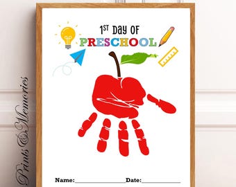 Apple Handprint Craft | Back to School Printable Art | First Day of Preschool Keepsake Template