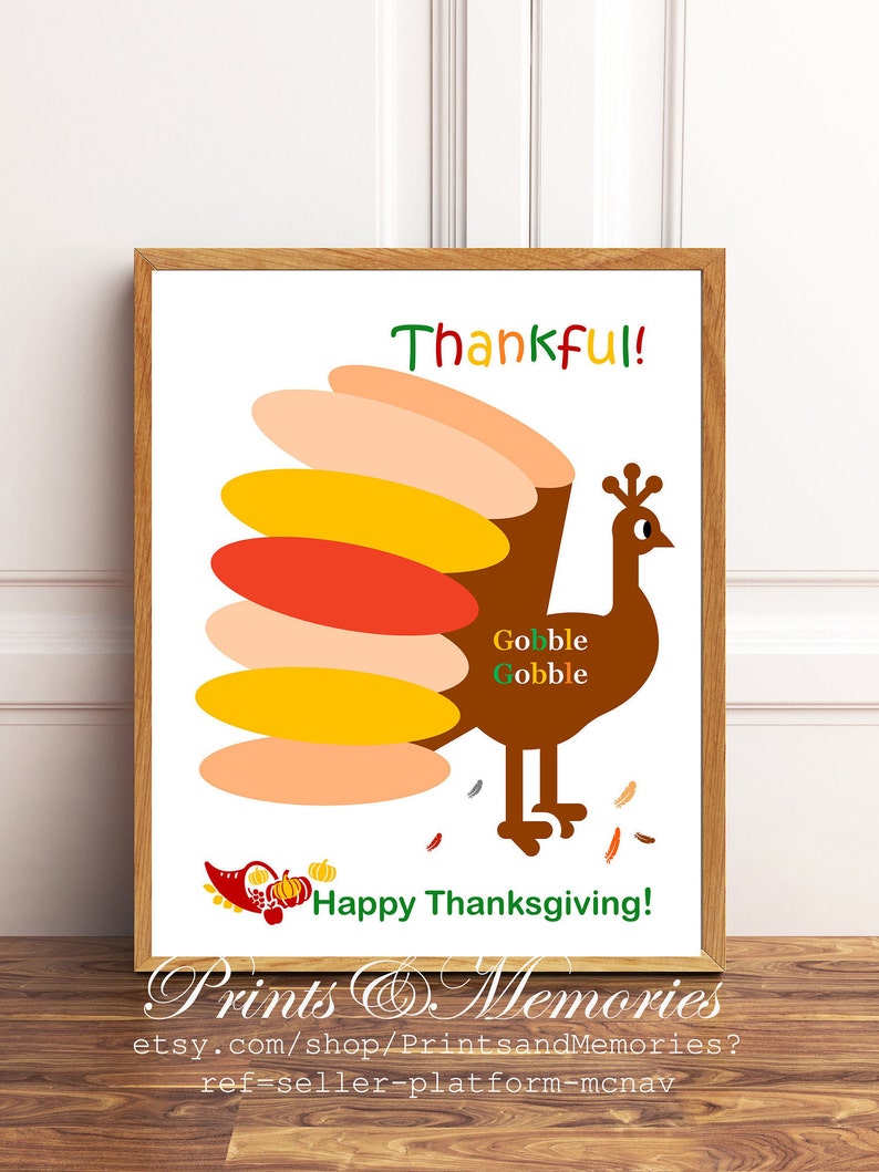 Turkey Craft for Family/Kids, Thanksgiving wall art, Turkey art Printable, Fun Thanksgiving Activity, Thankful, Instant download 8x10 image 3