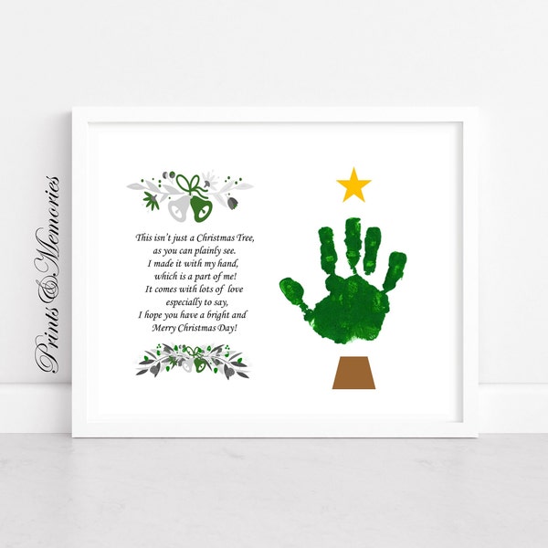Christmas Tree Handprint Poem, Tree Handprint art, DIY card, Baby toddler Memory Keepsake.