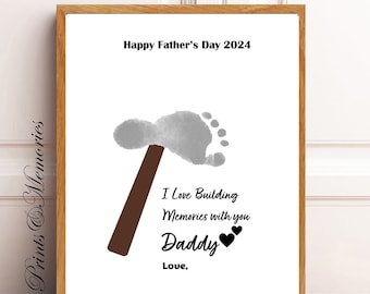 Father's Day Craft for baby toddler kid, Building memories with daddy, Hammer Footprint, Printable DIY Footprint, Gift for Dad. 2024