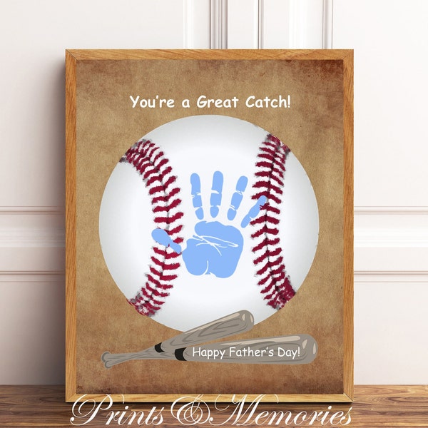 Father's Day gift for Dad/Grandparent, You're a great catch baseball handprint art, Sports Dad/Grandparent gift art craft, DIY art card.