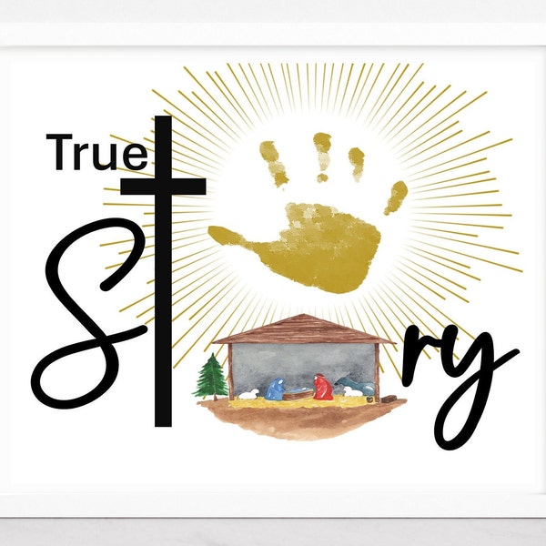 True Story Christmas Nativity Handprint art, Jesus in a Manger, Christian Focus Activity, Sunday School Activity, Religious craft.