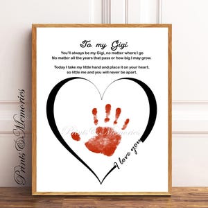 À mon art de l'empreinte de main du poème de Gigi, carte de bricolage, cadeau de fête des mères/anniversaire pour Gigi d'un bébé enfant en bas âge.