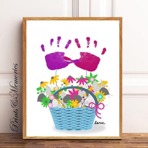 Geburtstagsgeschenk, Blumenkorb, Handabdruck Kunst, DIY Handabdruck Kunstkarte, Geschwister Geschenk, Kind / Kinder basteln, Geschenk für Mutter, Tante, Großeltern.