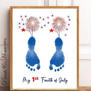 Art de mon empreinte du 1er juillet, premier souvenir de bébé du 4 juillet, empreinte de la main, carte d'art DIY.
