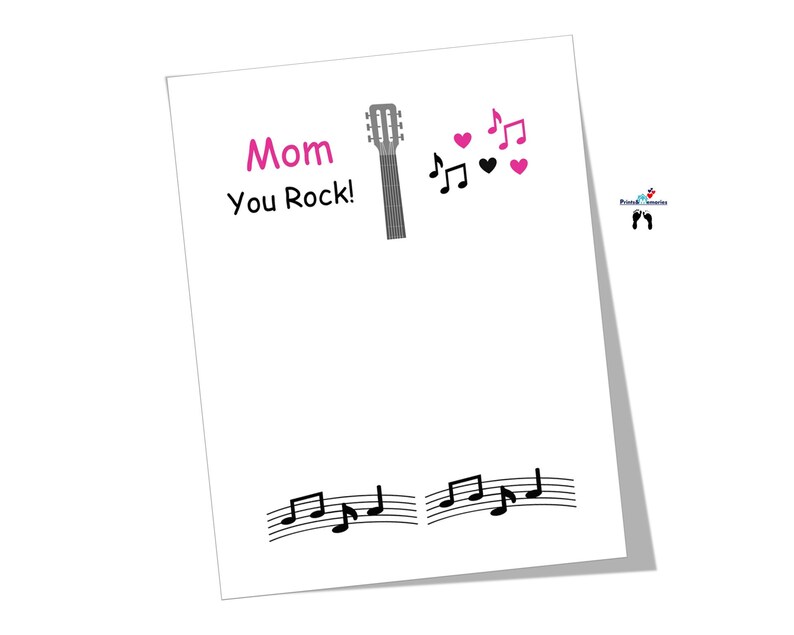 Mom Rocks Card Mom, You Rock Guitar Handprint Craft, Birthday Mother's Day Gift for ...