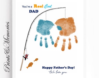 You're a Reel cool Dad Handprint art, Fishing Handprint craft, Fisherman's gift, Father's Day gift from kids, DIY Handprint art, Printable.