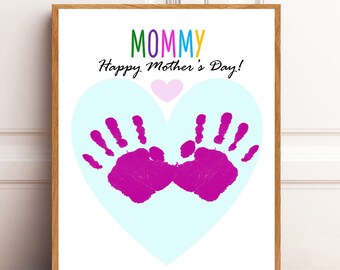 Mother's Day gift for mom, Handprint art, Keepsake, Mother's Day craft for kids, DIY handprint, baby, toddler craft.