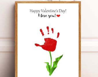 Valentine's Day craft DIY, Flower handprint craft, Toddler Handprint craft, Valentines kid craft, School Activity,  Handprint keepsake.