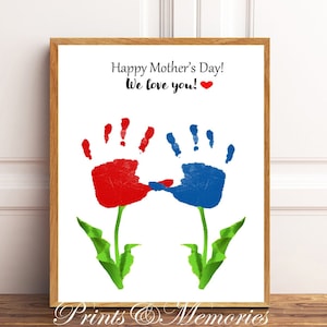 Muttertags-Handwerk für Kinder, Blumen Handabdruck Kunst, Handabdruck Handwerk, Baby Kleinkind Kind Andenken, Geschenk für Mama, Oma, Tante etc. DIY Vorlage