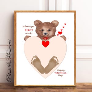 Empreinte de main et art de la Saint-Valentin, souvenir de bébé, artisanat pour tout-petits, artisanat de la Saint-Valentin avec empreinte de main, art de l'ours, souvenir de mémoire, Saint-Valentin.