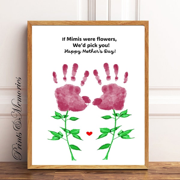 Mother's Day gift for Mimi, If grandmas were flowers handprint art, Grandkids gift. Mother's Day craft, Baby toddler kid, DIY art card.