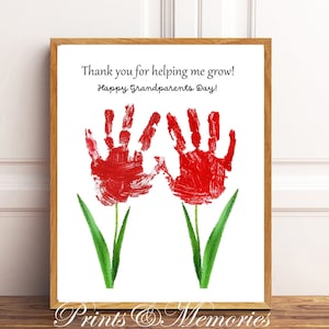 Gracias por ayudarnos a crecer. Arte con huellas de manos de flores, artesanía del día de los abuelos, huellas de manos de bricolaje, regalo para abuelos, versiones de crecimiento para mí y para nosotros.