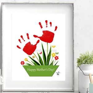 Mother's Day art craft for kids, 2 Stems, flower handprints, Baby Toddler Kid art, Keepsake Printable DIY gift card, Handprint craft.