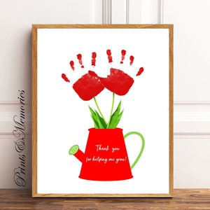 Artisanat pour la fête des mères pour les enfants/cadeau d'anniversaire, merci de m'avoir aidé à grandir, art de l'empreinte de main de fleurs, cadeau pour enseignant, carte de bricolage, modèle imprimable.