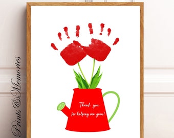 Mother's Day craft for kids/Birthday gift, Thank you for helping me grow, Flower Handprint art, Teacher' gift, DIY card, Printable Template.