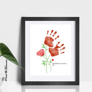 Huella de la mano de la flor de 2 tallos, regalo del Día de la Madre/Cumpleaños/Día de San Valentín, tarjeta de arte DIY, regalo para mamá, abuela, tía, niño, regalo de los niños