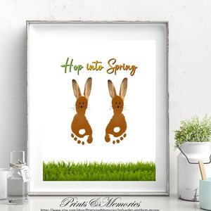 Hop into Spring, Bunny art, Spring Craft for kid, Preschool activity, Bunny Ears footprint, Easter craft, Easter bunny, footprint keepsake.