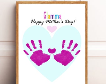 Glamma- Mother's Day gift for Glamma, Mother's Day Handprint art for kids, Printable DIY handprint template, gift from grandkid.