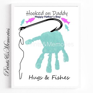 Hooked on Daddy, Fishing Handprint,  Fish hook art, Hugs and Fishes, gift from daughter, Father's Day craft, Baby Keepsake, Toddler Craft