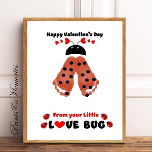 Empreinte de la main de la Saint-Valentin, création d'une coccinelle pour la Saint-Valentin, création d'un bébé tout-petit. Modèle imprimable, carte d'art DIY.