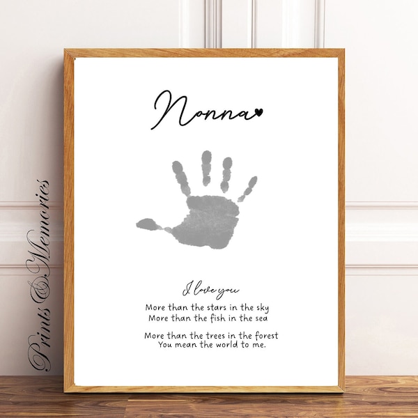 Mother's Day gift for Nonna/Nonny  Poem, Handprint and footprint art, baby keepsake, toddler craft, I love you more than the stars  poem.