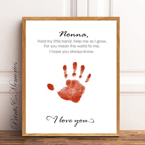 Arte de impressão de mão Nonna/Nona, presente de Dia das Mães/Aniversário, artesanato de impressão de mão Nonna, cartão de arte DIY, arte para bebês e crianças pequenas. Imprimível, presente para Nonna.