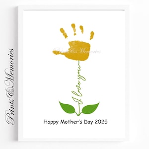 Happy Mother&#39;s Day 2025 Flower Handprint art, Stem Lettering Flower art craft, Preschool activity, Baby toddler kid craft, DIY Handprint