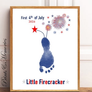 Créations artistiques du premier 4 juillet 2024, feux d'artifice, empreintes de pas/mains, premier 4 juillet pour bébé, souvenir, modèle imprimable, carte-cadeau DIY.