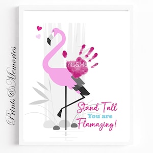 Flamingo Handprint Art: Baby Girl Keepsake, Nursery Decor (Digital Download)