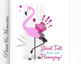 Flamingo Handprint Art: Baby Girl Keepsake, Nursery Decor (Digital Download)