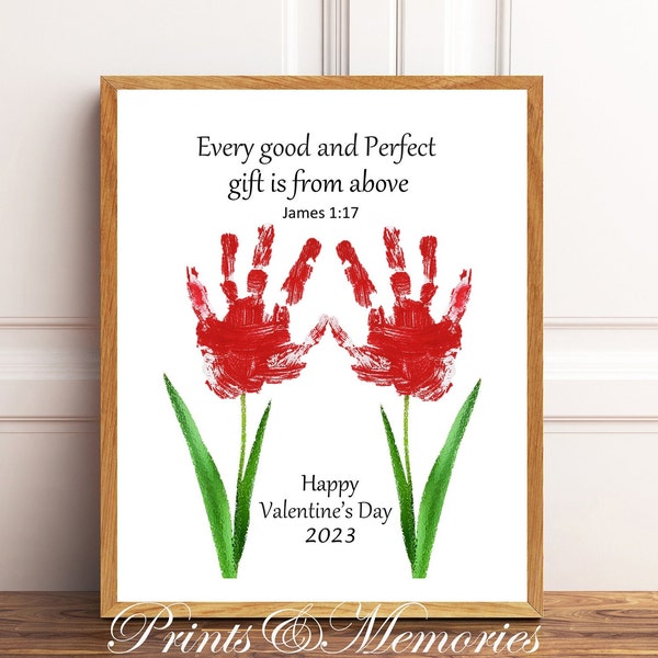 Every good and Perfect gift is from above, 2024, James 1 :17, Flower handprint art, Sunday school activity, Valentine's Day craft for kids.