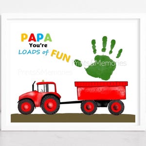 Presente para o papai, arte de impressão de mão de trator, papai, você é muito divertido. Artesanato com impressão de mão, cartão faça você mesmo, presente de dia dos pais/aniversário.