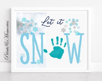 Let it snow, Winter Christmas craft for baby toddler kid, DIY card, Memory Keepsake, Handprint Footprint art.