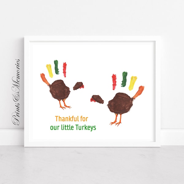 Thankful for our little Turkerys, Thanksgiving craft for kids, siblings Handprint art, DIY card, Turkey Handprint craft.