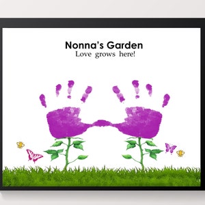 Jardim da Nonna, o amor cresce aqui, impressão à mão de flores de 2 hastes, cartão de arte DIY. Presente de Dia das Mães/Aniversário para Nonna de netos/filhos.