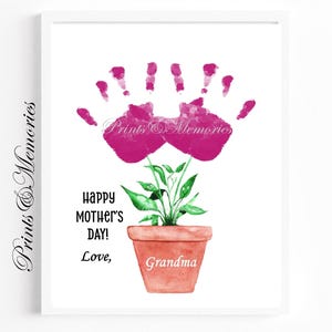 Cadeau pour grand-mère, cadeau de fête des mères pour grand-mère de petits-enfants/enfants, empreinte de main d'un frère ou d'une soeur, carte d'art DIY, art d'empreinte de main de fleurs en pot
