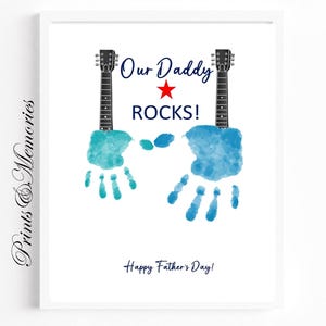 Our Daddy Rocks, Guitar Handprint Art, Father's Day Craft for kids, Gift for Dad, Siblings Handprint Art, Printable Template, DIY Gift Card.