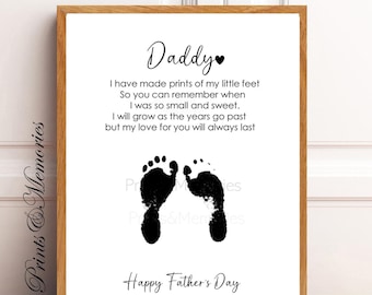 Vaderdagcadeau voor papa, voetafdruk kunstgedicht baby, voetafdruk kunst aandenken, afdrukbare sjabloon.